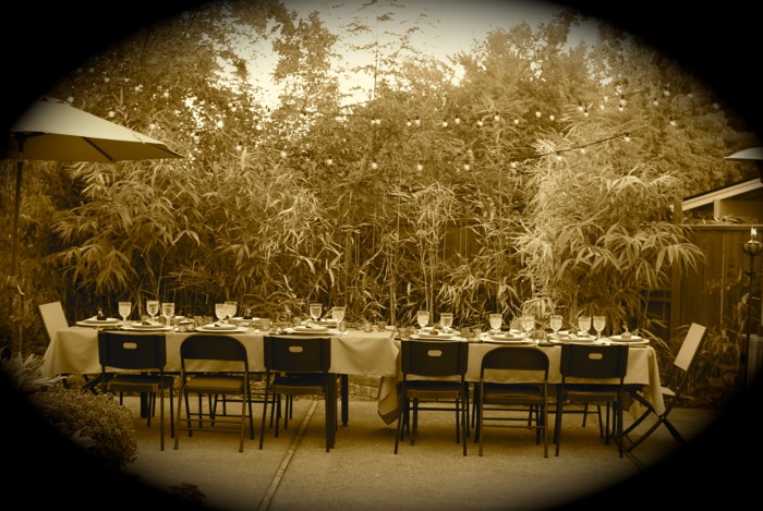 Bamboo surrounds the table at Sandy Coughlin’s home