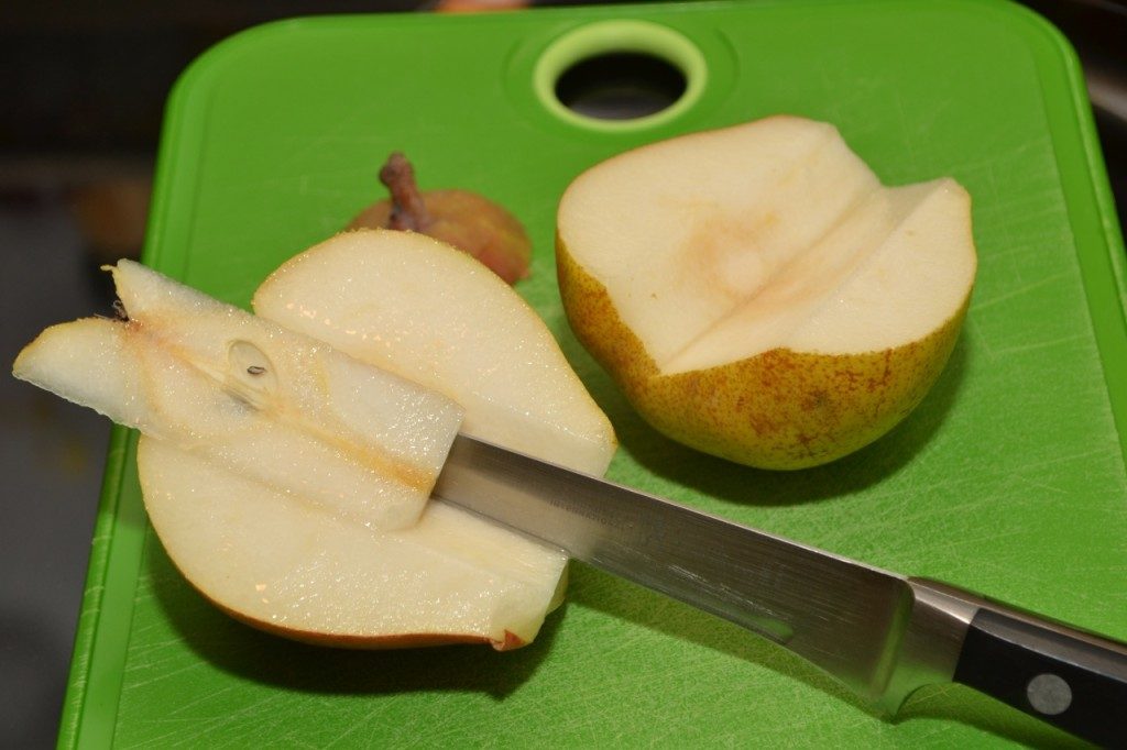 Slice then core the Harry & David Organic pears