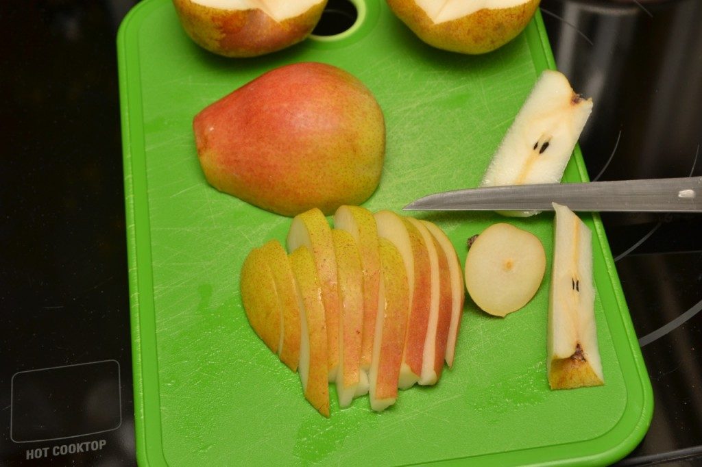 Slice the pears inch wide pieces